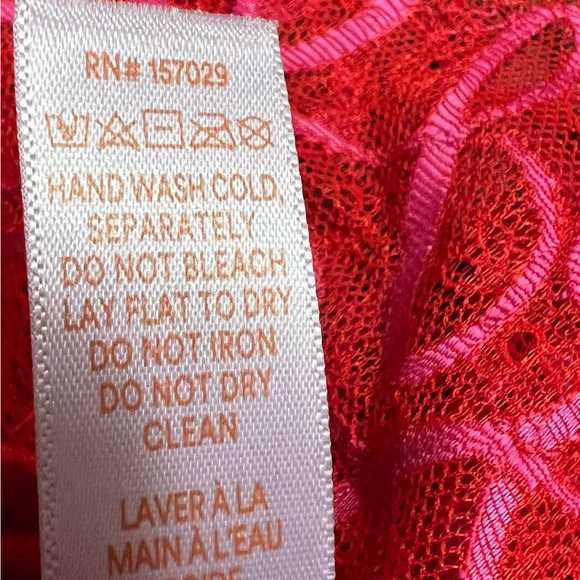 Savage X Fenty Ribbon Writing Lace Teddy Bodysuit Red and Pink Lace - Picture 12 of 13